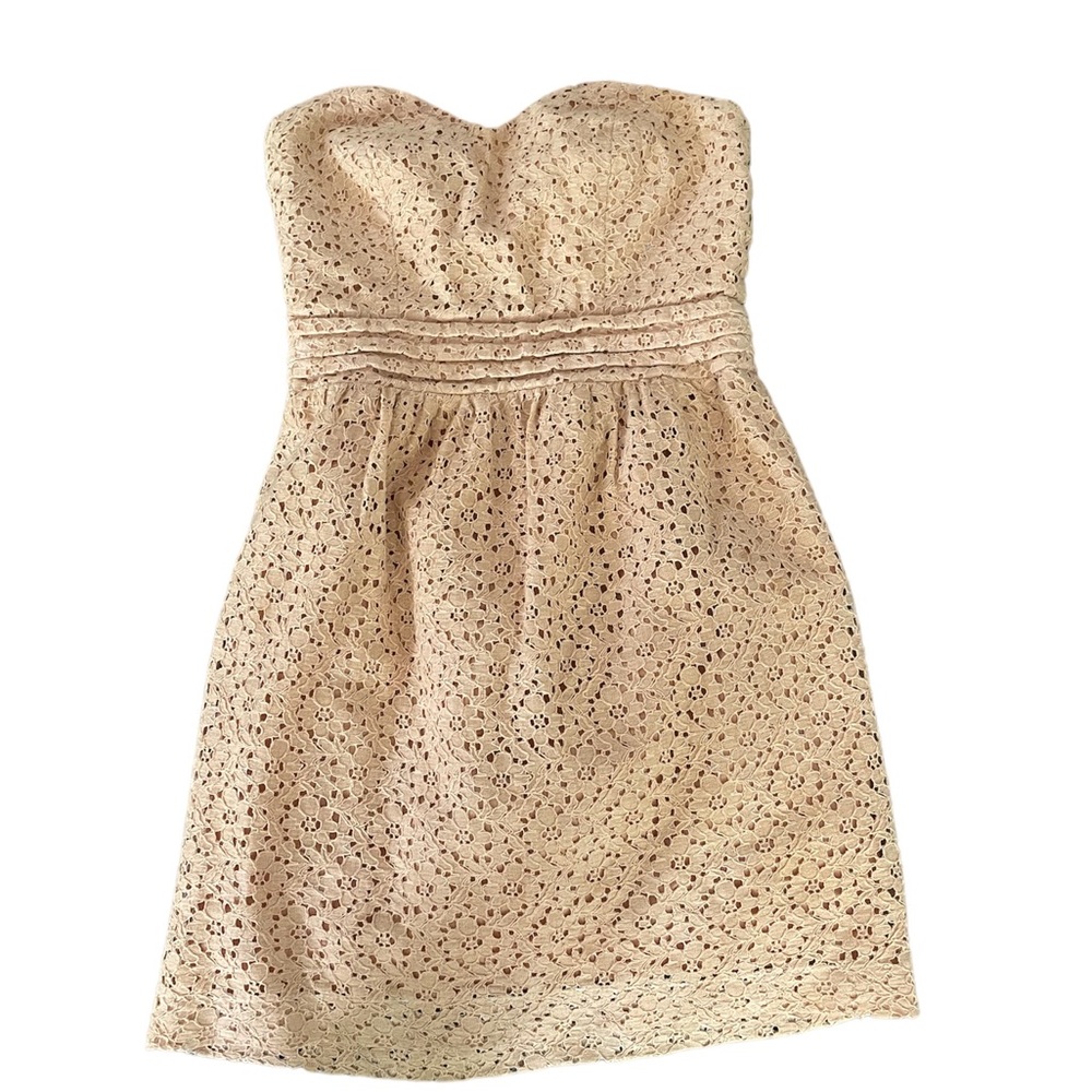 Anthropologie Pins & Needles strapless sweetheart dress tan size 4 small lace